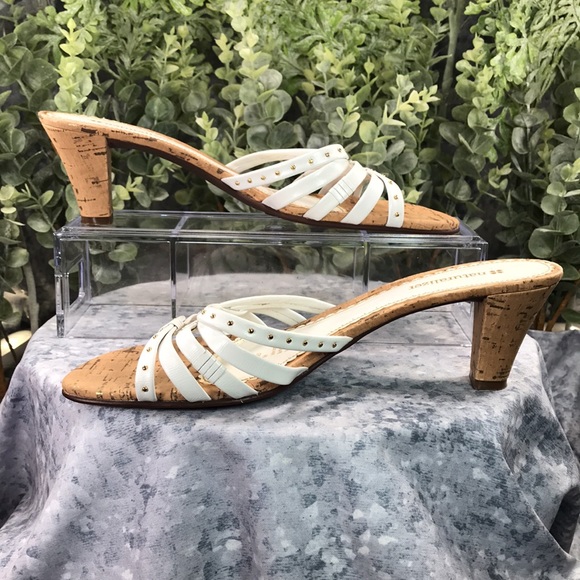 Naturalizer Sana White Banded 2.5” Cork Heels Women’s 8.5M narrow comfortable - Picture 8 of 12